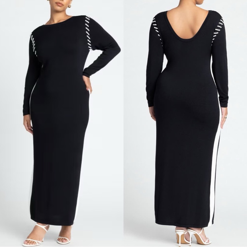 ELOQUII Stitch Detail Long Sleeve Sweater Dress